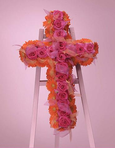 Cross, Roses & Gerbera Daisy