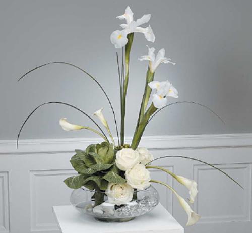 Contemporary Callas, Iris,and Roses with Cabage